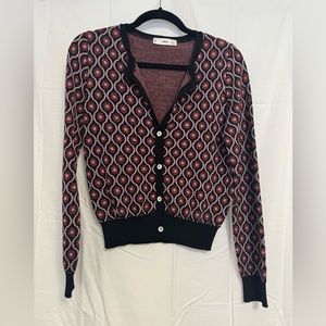 Mango Retro Funky Patterned Fine Knit Cardigan